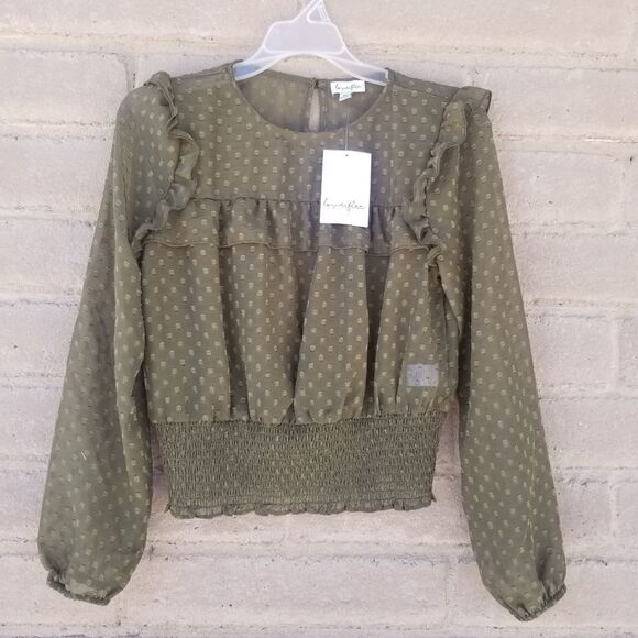 NWT. LOVEFIRE RUFFLED PEASANT BLOUSE. SIZE M - Picture 1 of 14
